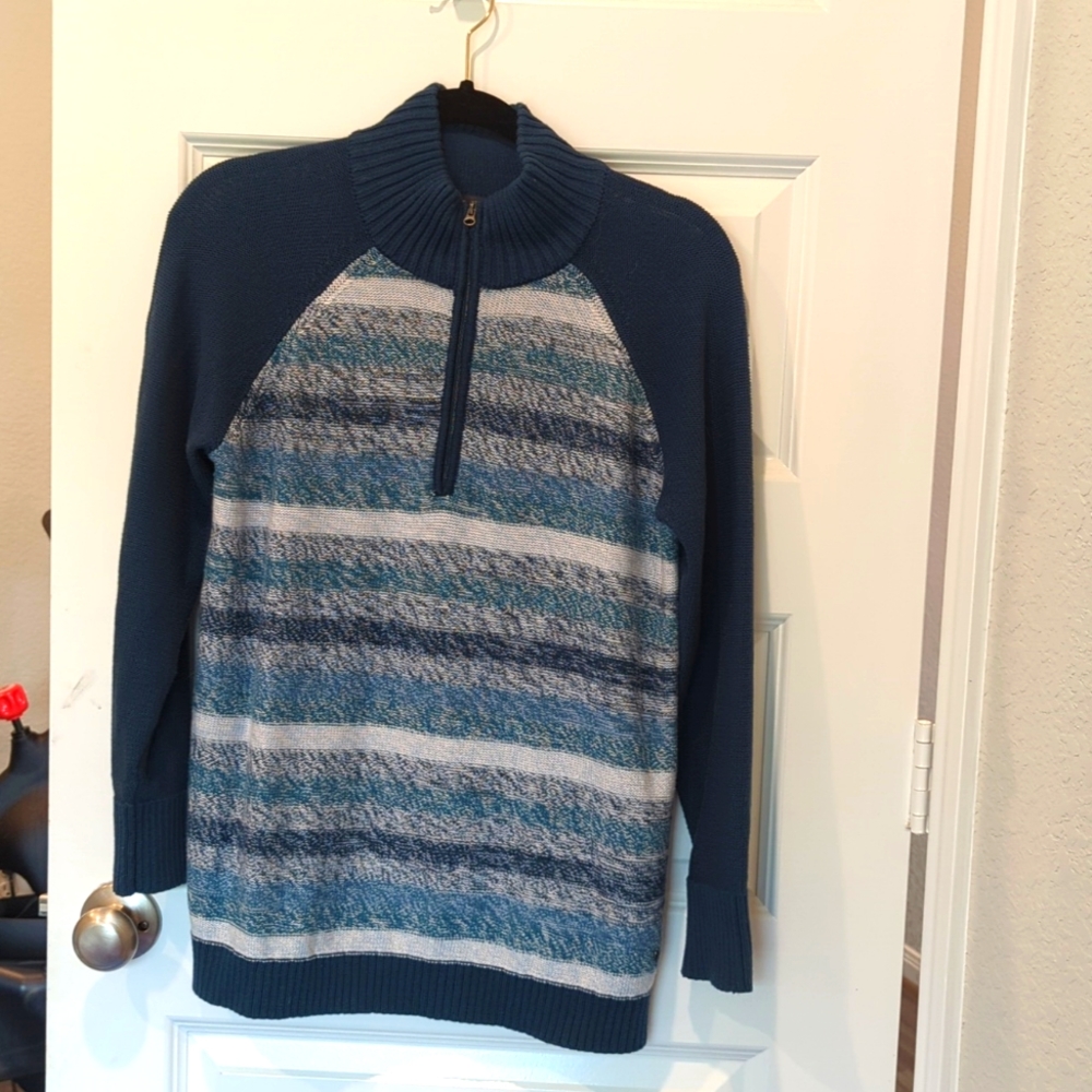 Eddie Bauer Teal Striped Quarter Zip